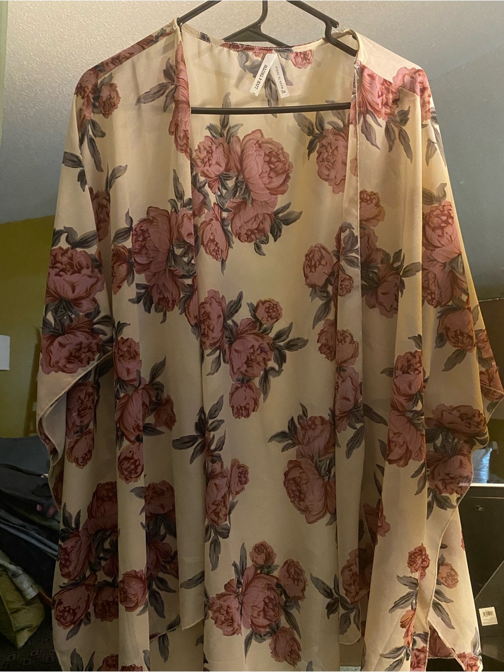 Floral Sheer Kimono with Pink Rose Print